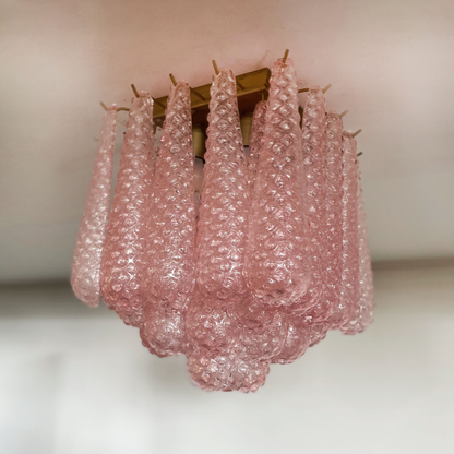 Mid-Century Pink Petal Glass Flush Mount Ceiling Light