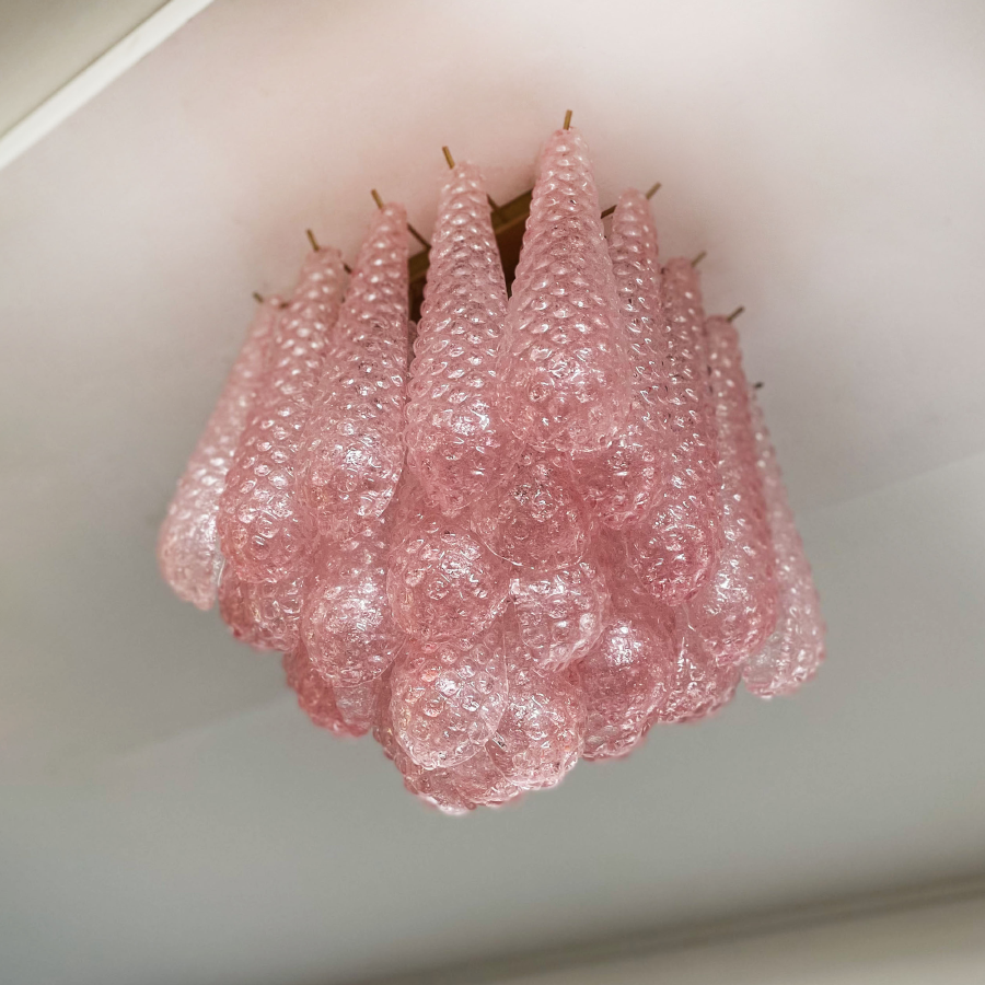 Mid-Century Pink Petal Glass Flush Mount Ceiling Light