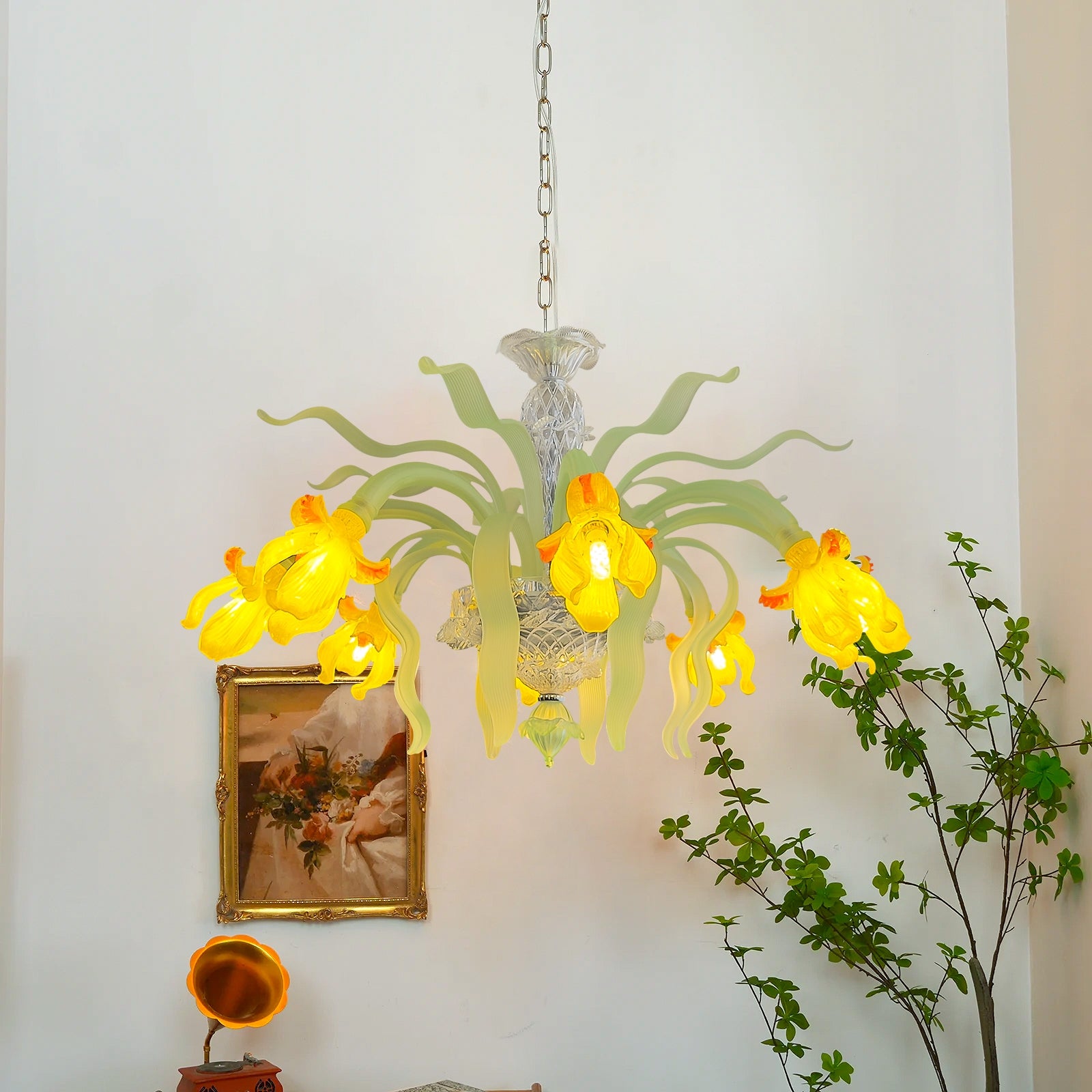 Luxury Handblown Iris Flower Glass Chandelier