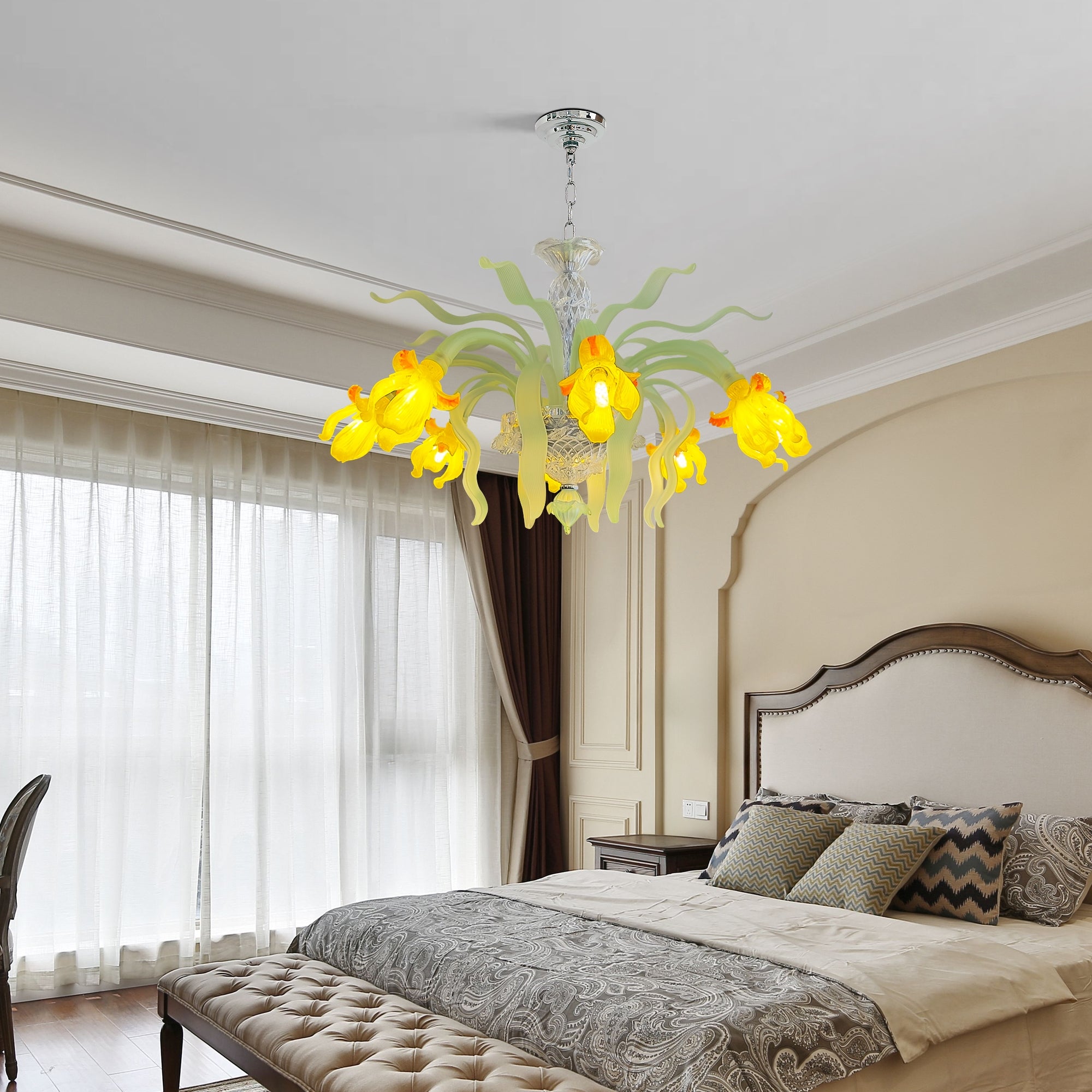 Luxury Handblown Iris Flower Glass Chandelier