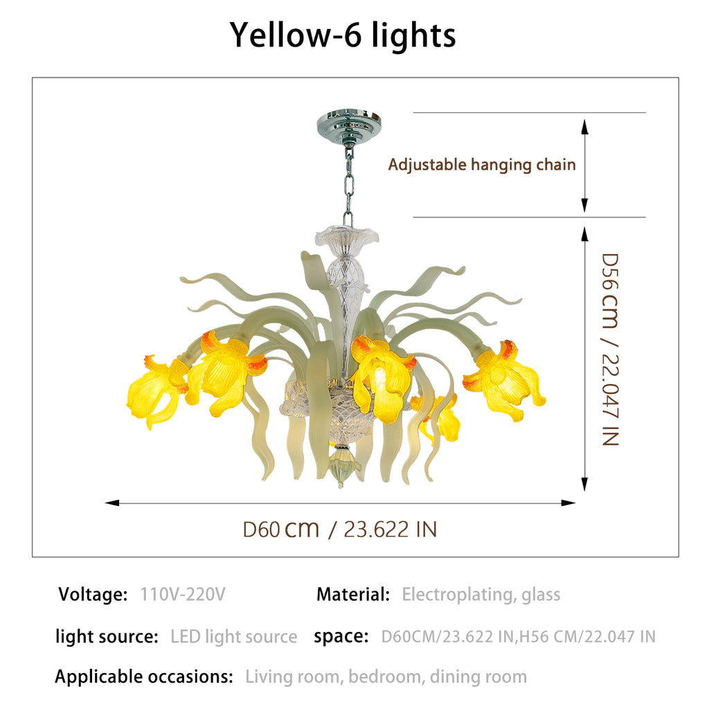 Luxury Handblown Iris Flower Glass Chandelier
