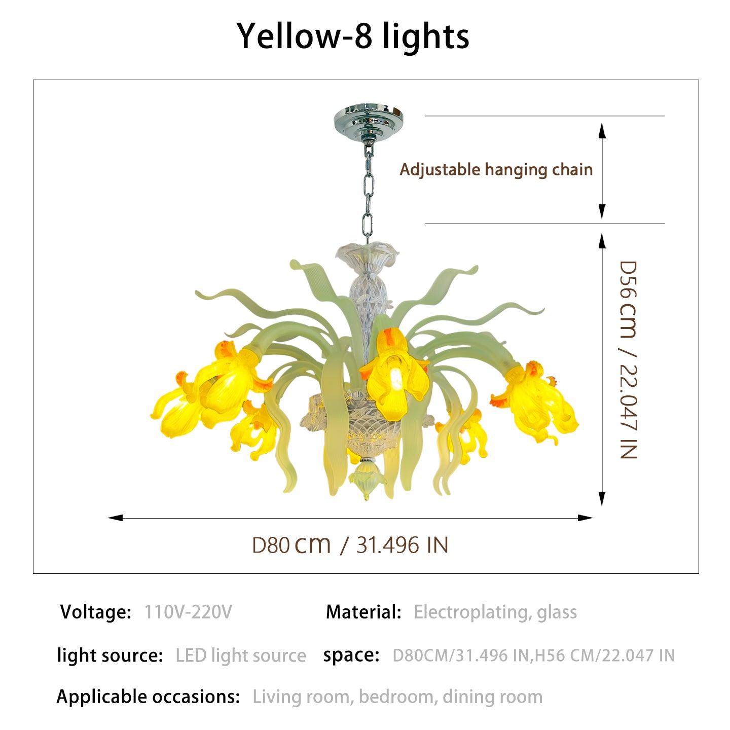 Luxury Handblown Iris Flower Glass Chandelier