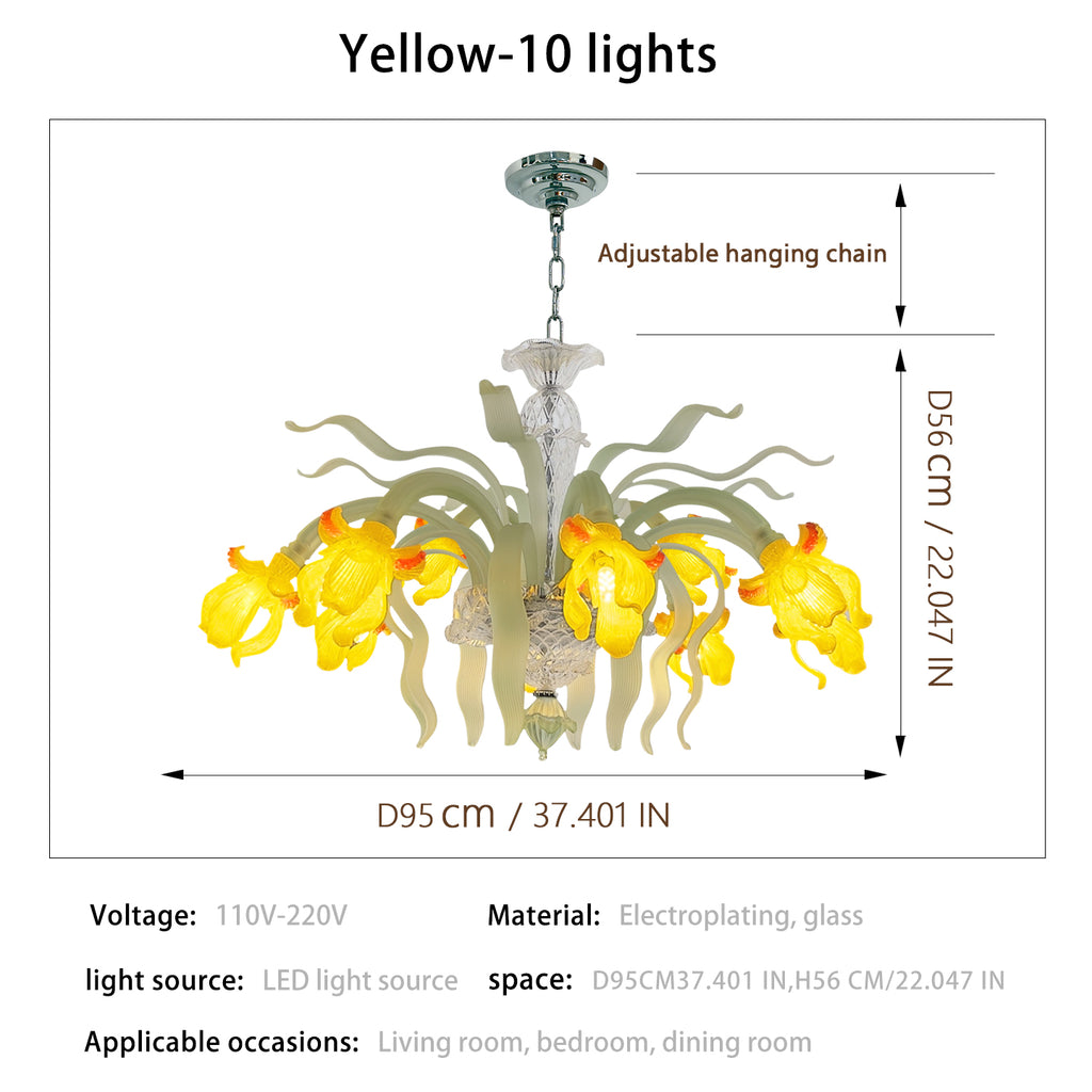 Luxury Handblown Iris Flower Glass Chandelier