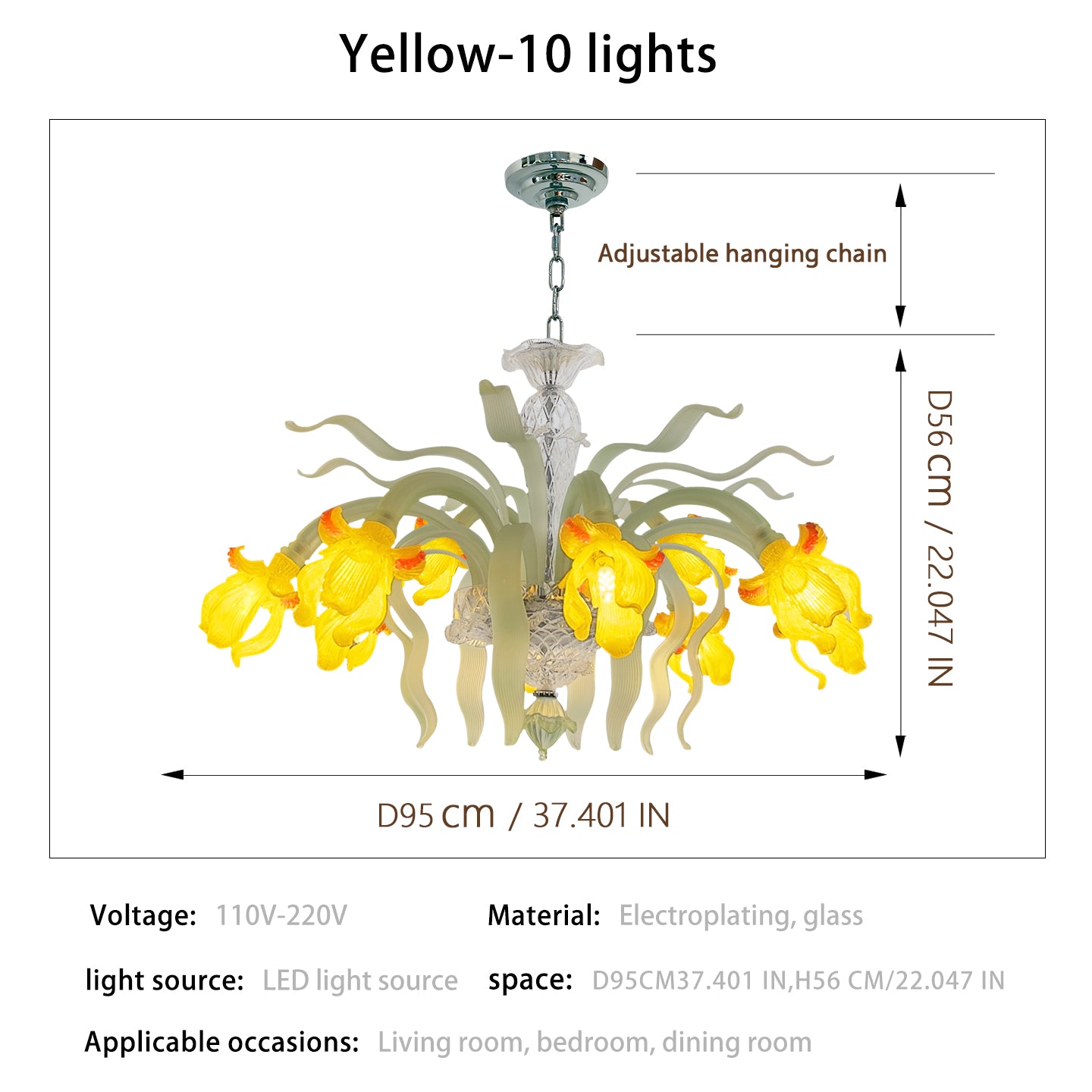 Luxury Handblown Iris Flower Glass Chandelier