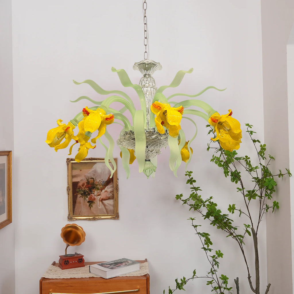 Luxury Handblown Iris Flower Glass Chandelier