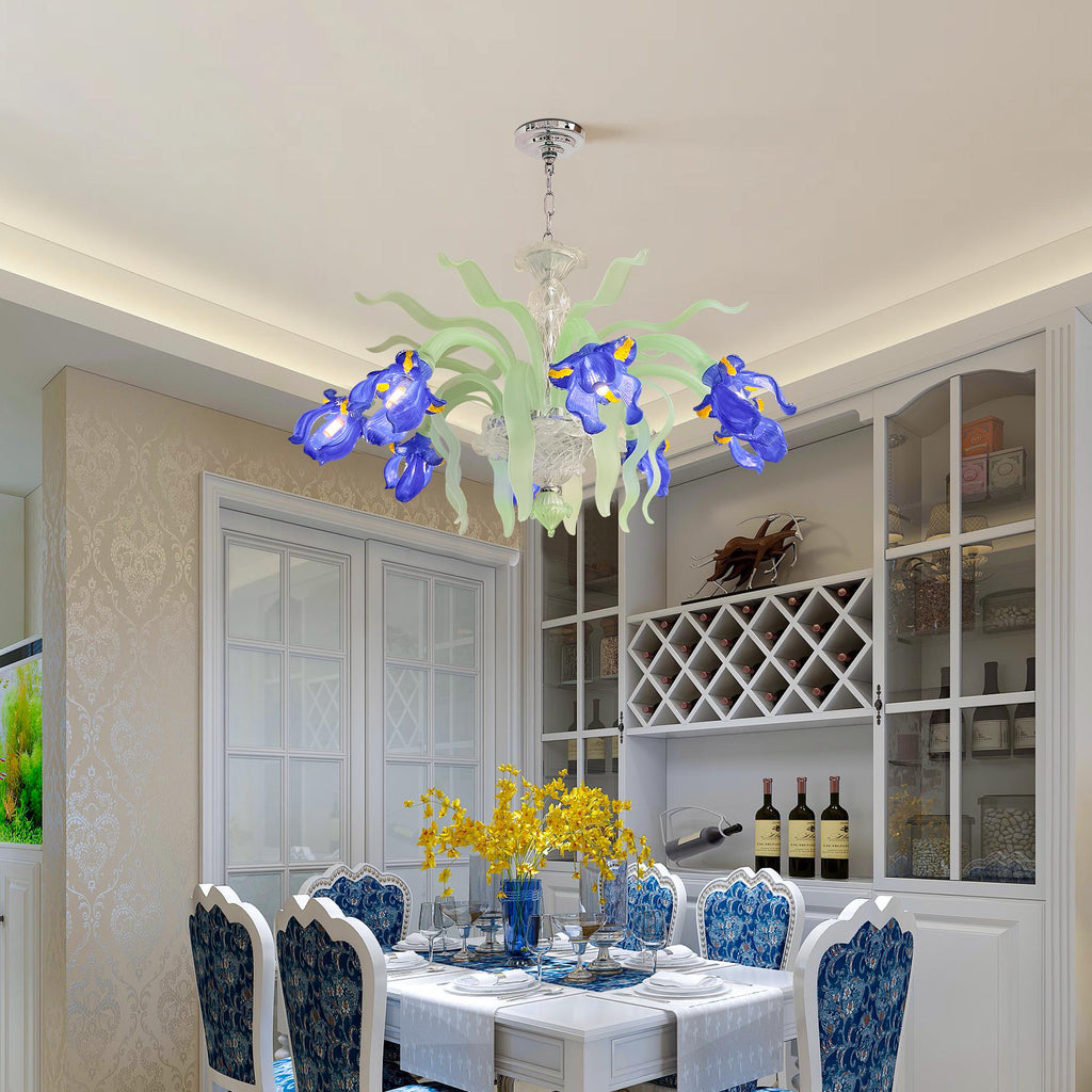 Luxury Handblown Iris Flower Glass Chandelier