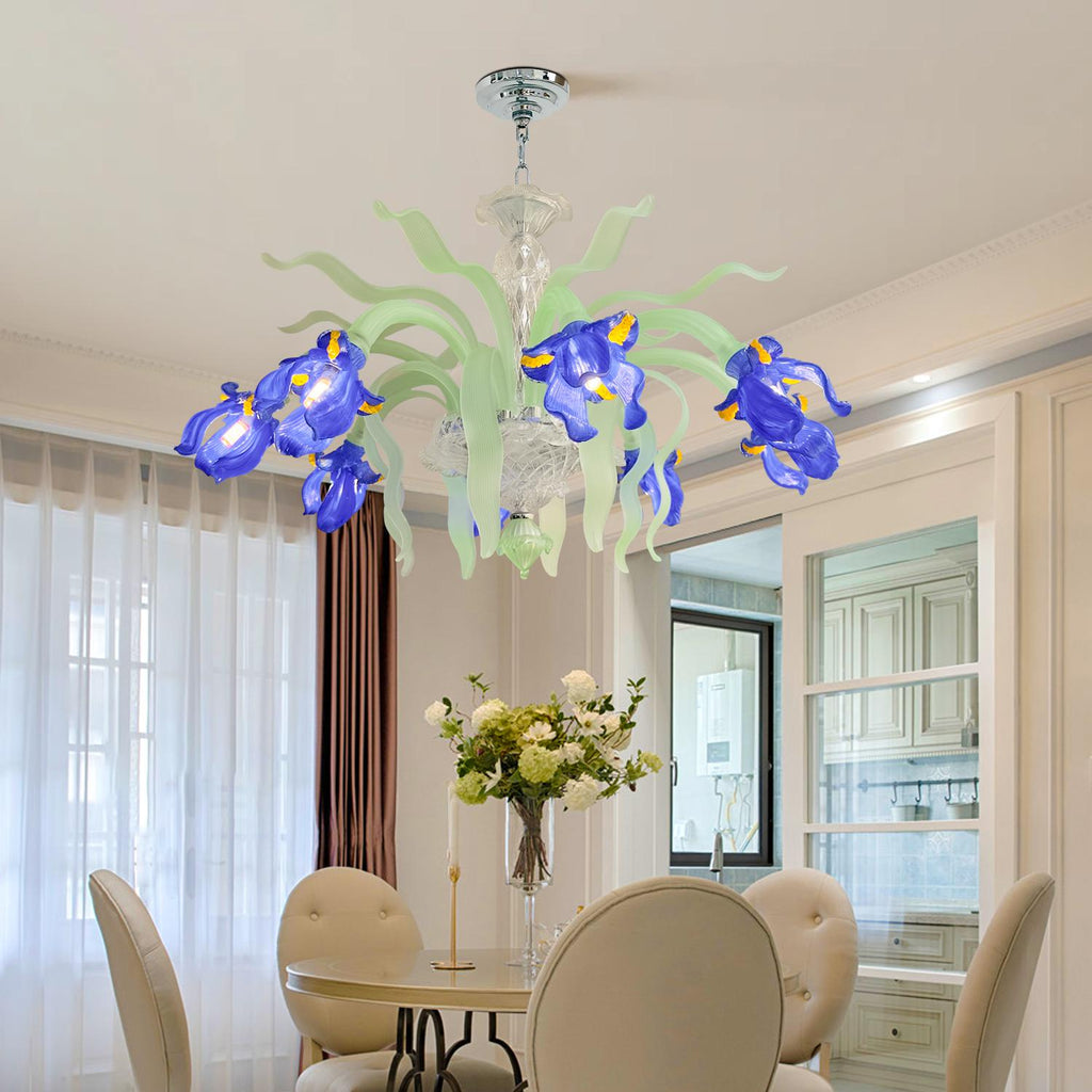 Luxury Handblown Iris Flower Glass Chandelier