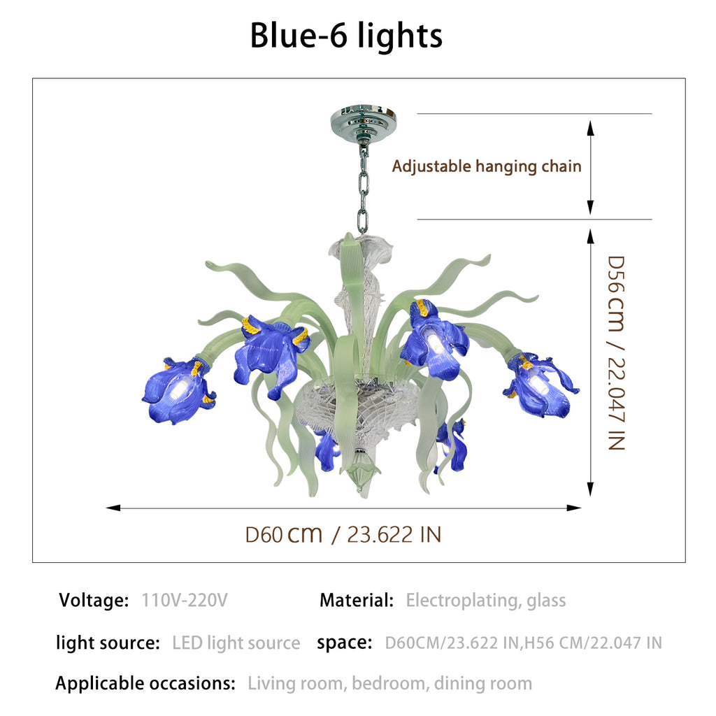 Luxury Handblown Iris Flower Glass Chandelier