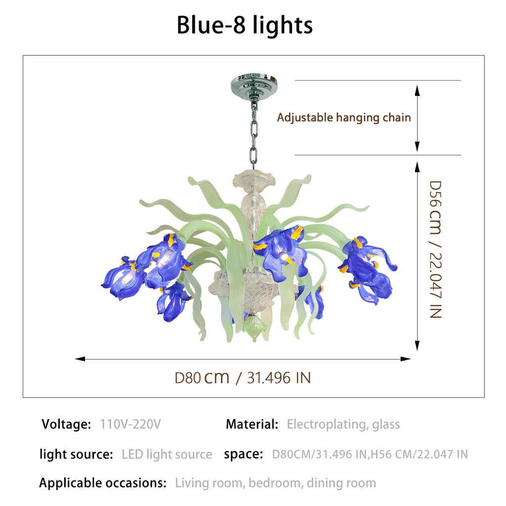 Luxury Handblown Iris Flower Glass Chandelier