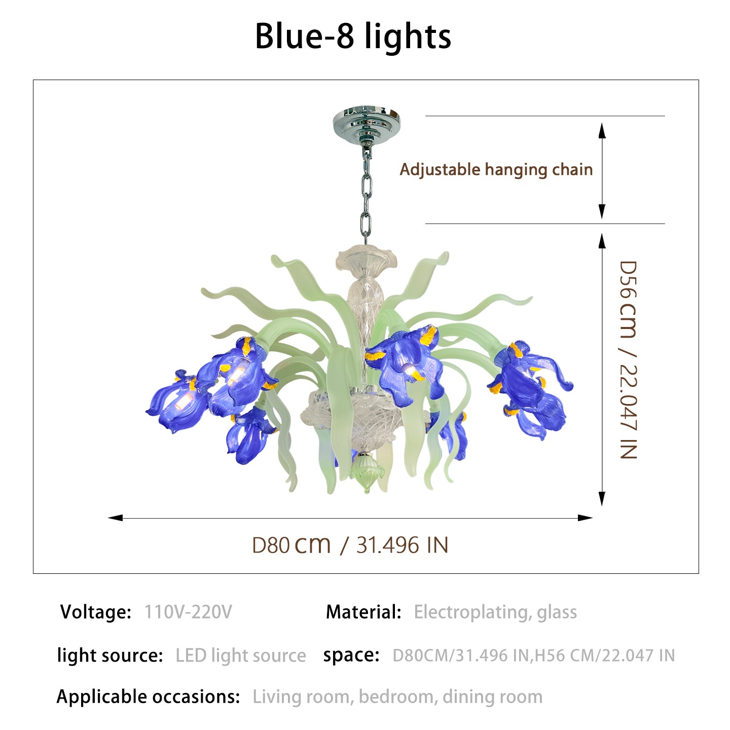 Luxury Handblown Iris Flower Glass Chandelier