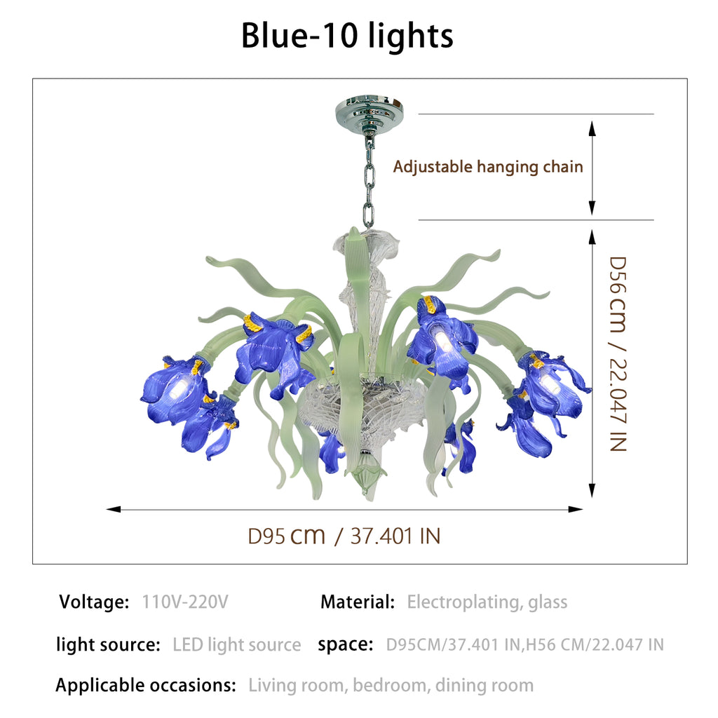 Luxury Handblown Iris Flower Glass Chandelier