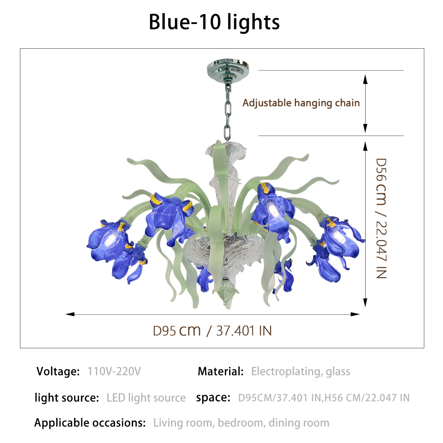 Luxury Handblown Iris Flower Glass Chandelier