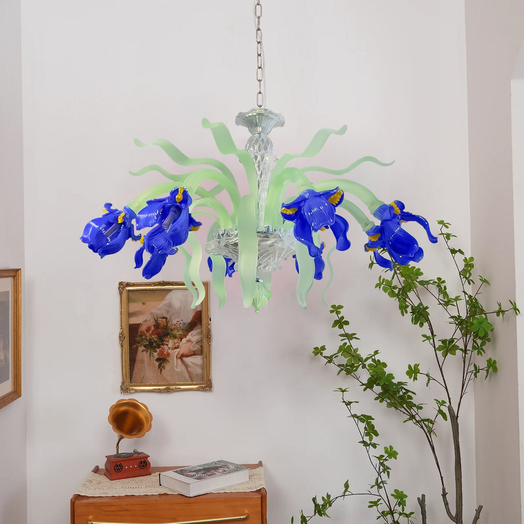 Luxury Handblown Iris Flower Glass Chandelier