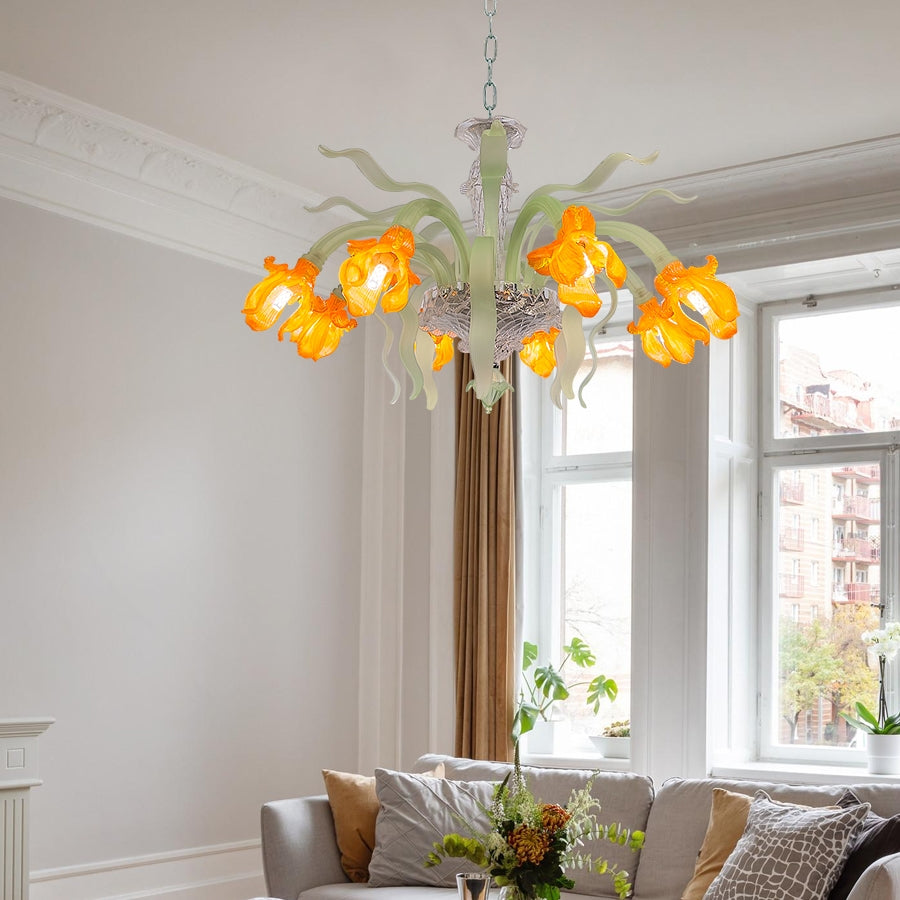 Luxury Handblown Iris Flower Glass Chandelier