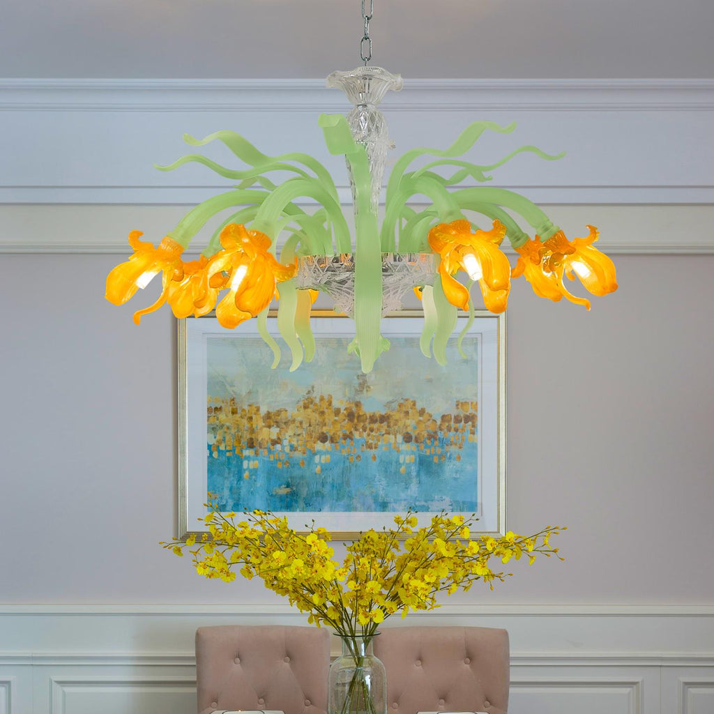 Luxury Handblown Iris Flower Glass Chandelier