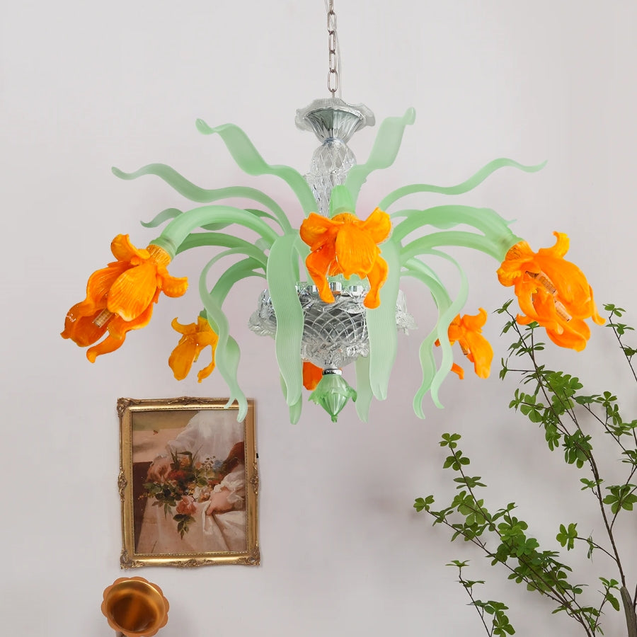 Luxury Handblown Iris Flower Glass Chandelier