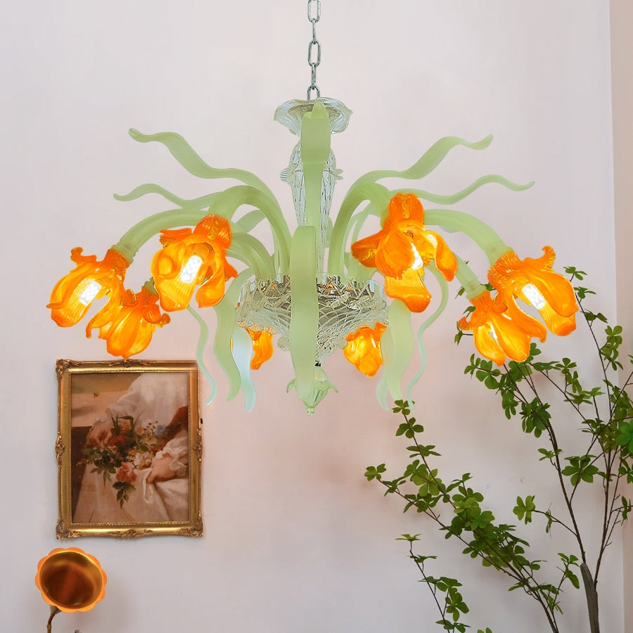 Luxury Handblown Iris Flower Glass Chandelier