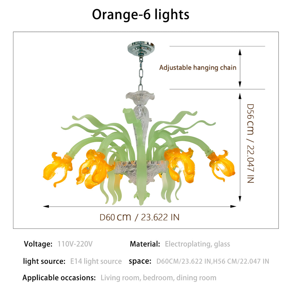 Luxury Handblown Iris Flower Glass Chandelier