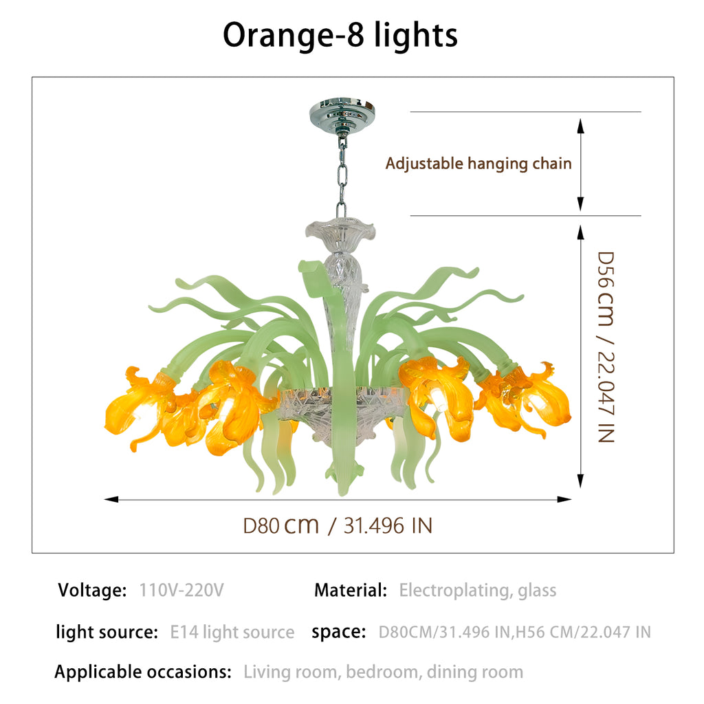 Luxury Handblown Iris Flower Glass Chandelier