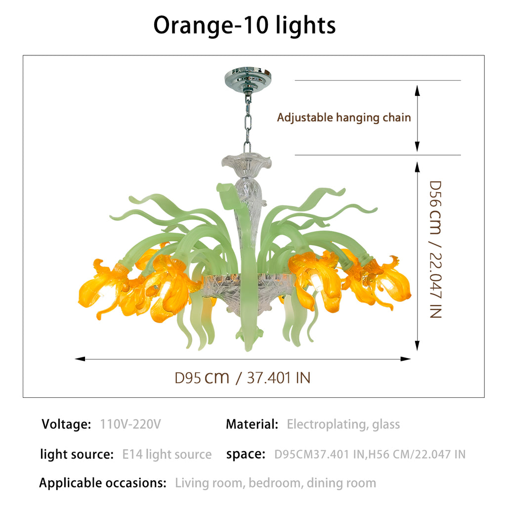 Luxury Handblown Iris Flower Glass Chandelier