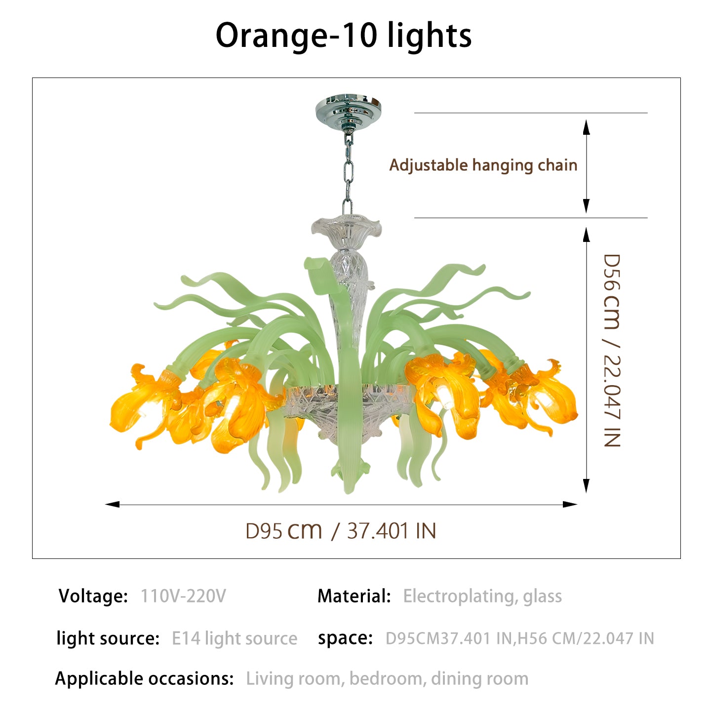 Luxury Handblown Iris Flower Glass Chandelier