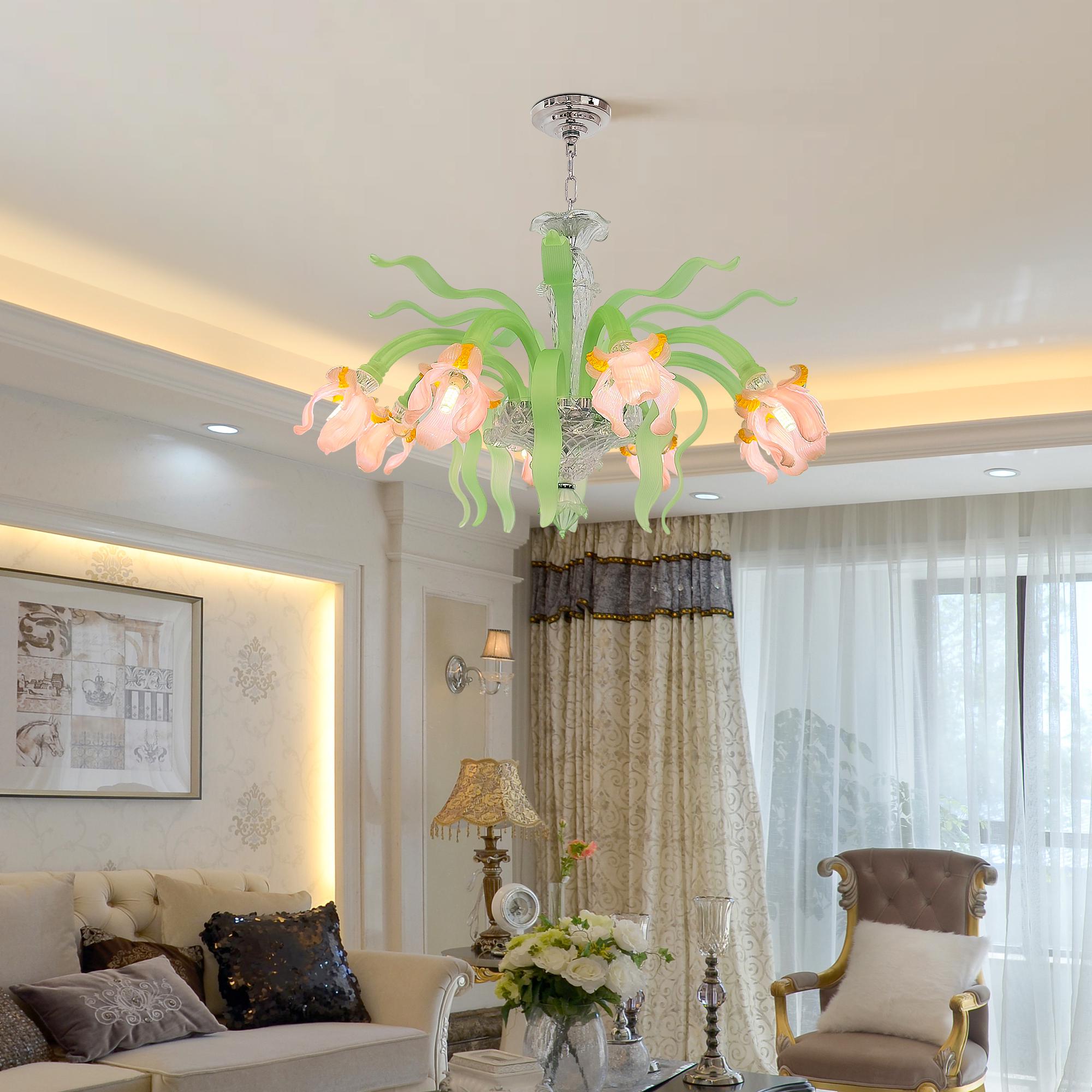 Luxury Handblown Iris Flower Glass Chandelier