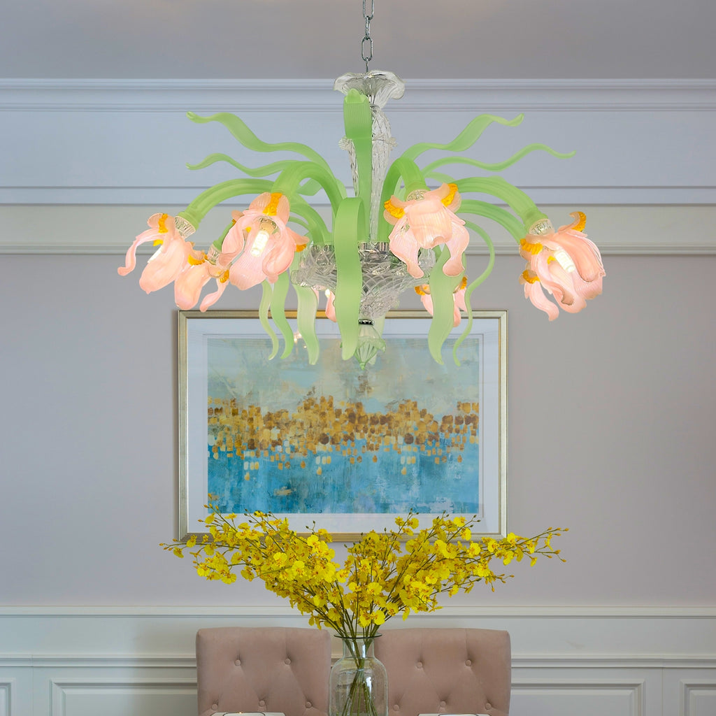 Luxury Handblown Iris Flower Glass Chandelier