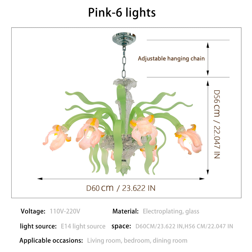 Luxury Handblown Iris Flower Glass Chandelier