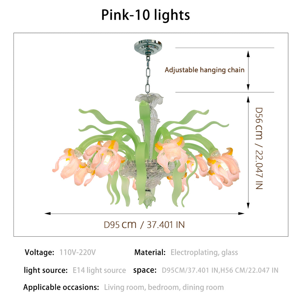 Luxury Handblown Iris Flower Glass Chandelier