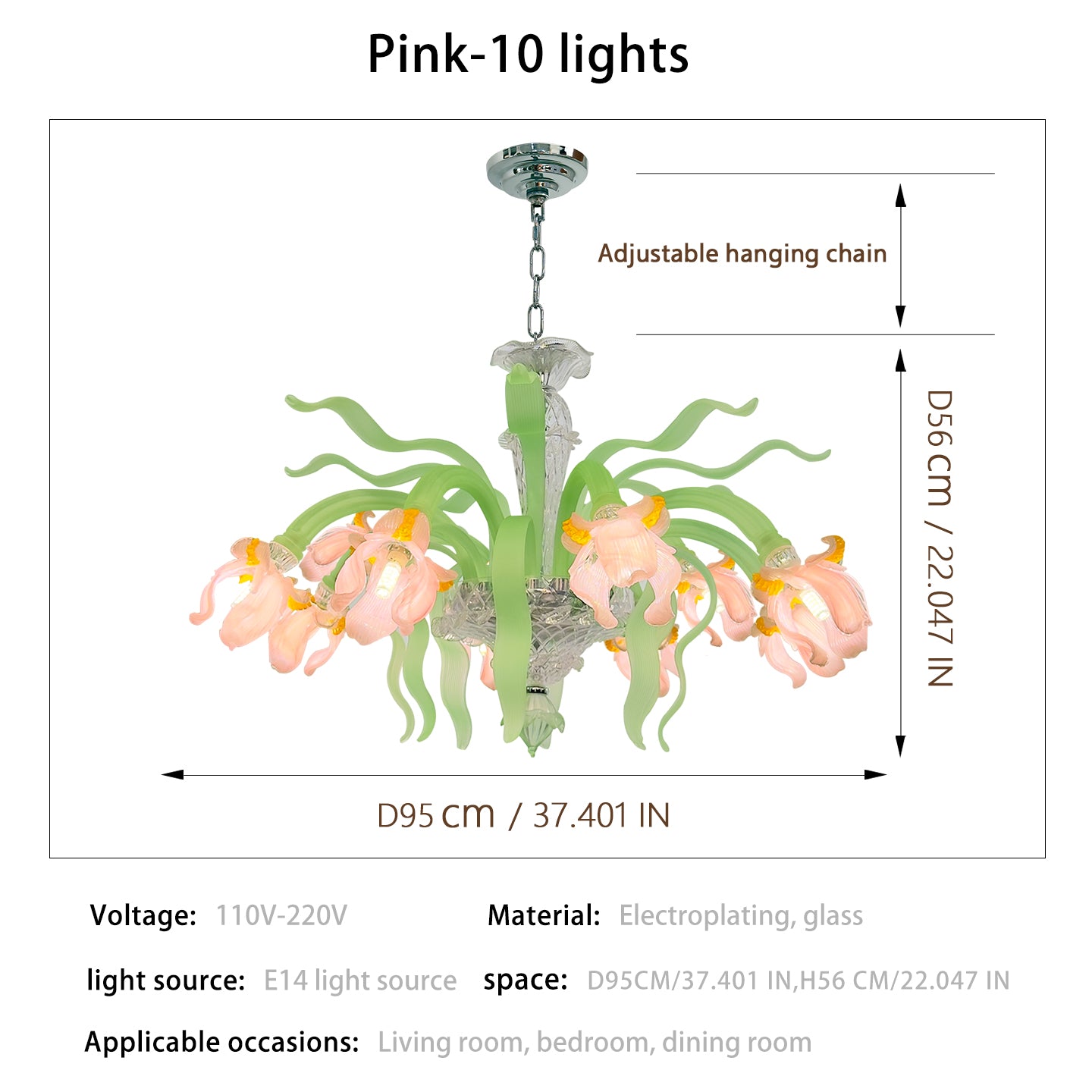 Luxury Handblown Iris Flower Glass Chandelier