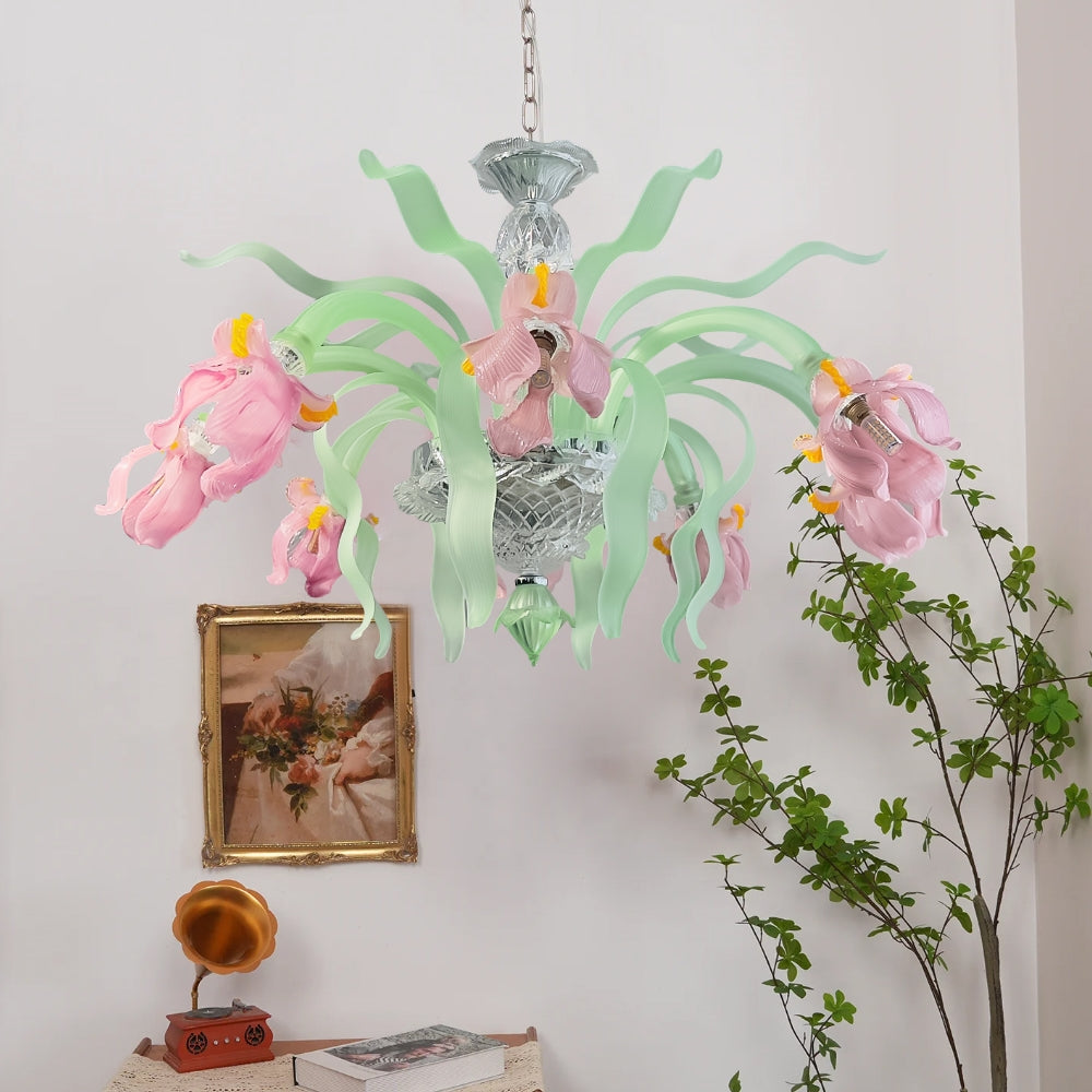 Luxury Handblown Iris Flower Glass Chandelier