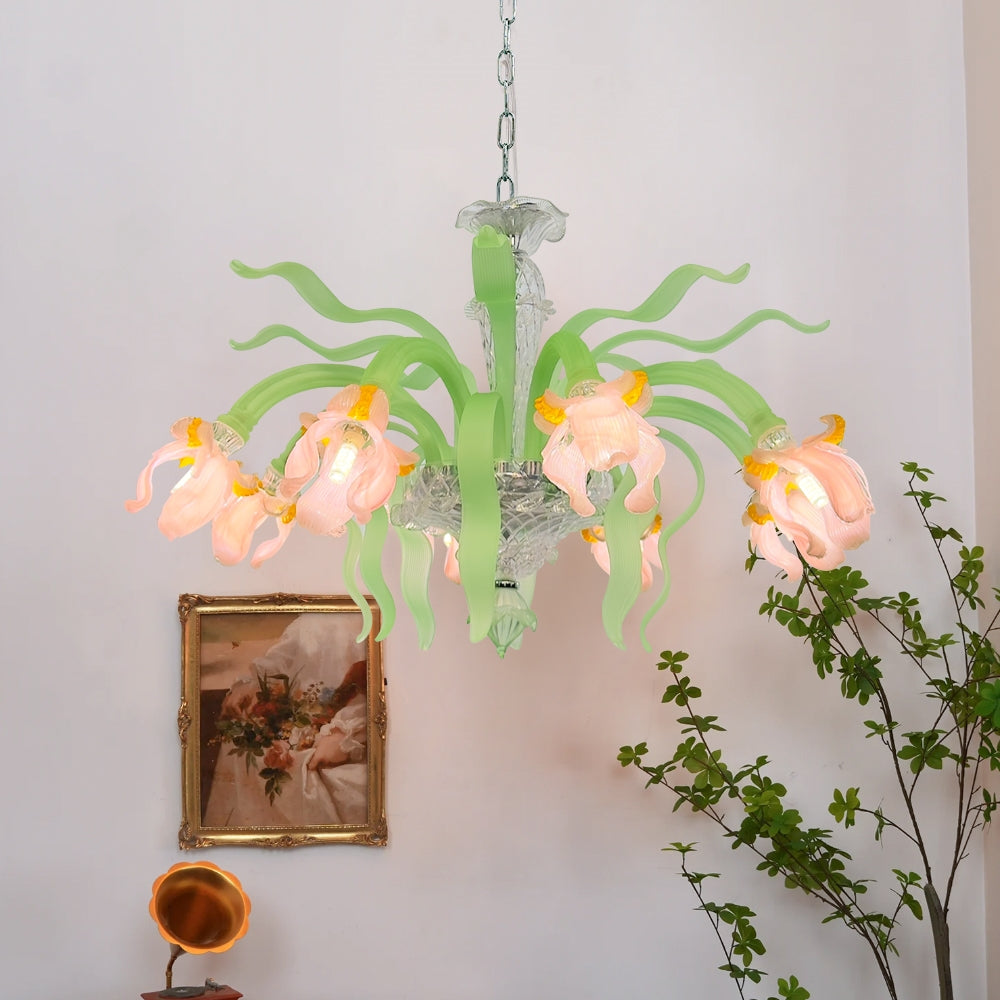 Luxury Handblown Iris Flower Glass Chandelier