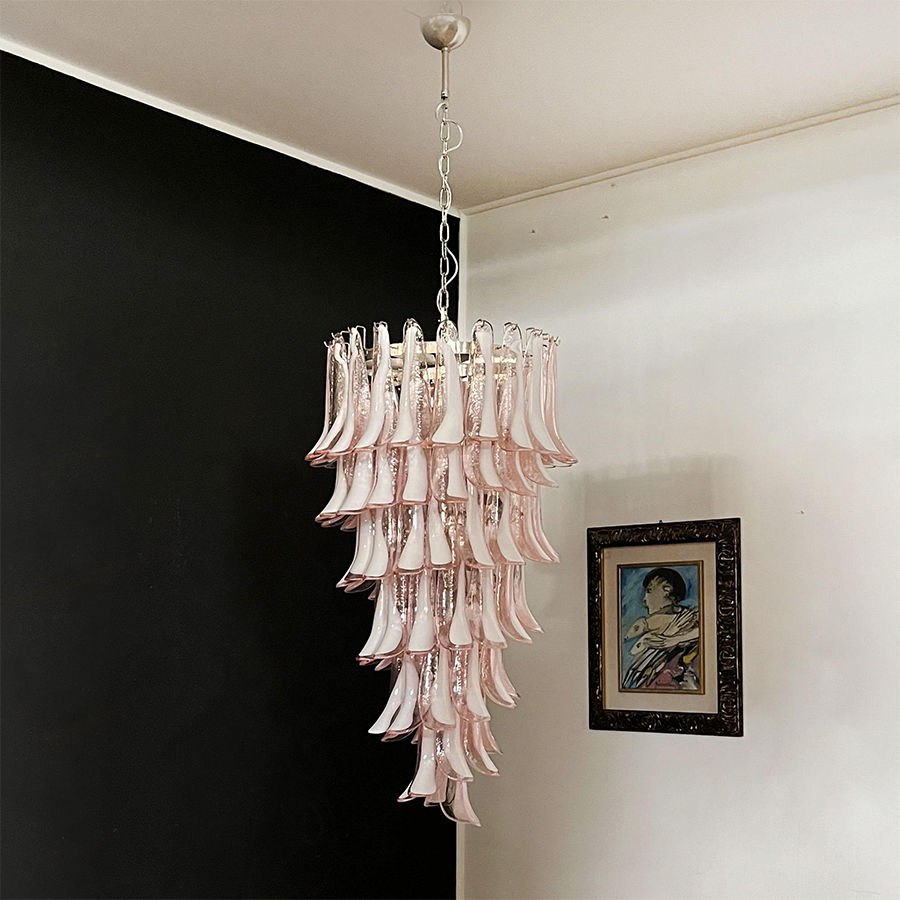 Mid-Century White Horseshoe Handcrafted Murano Glass Chandelier – 60