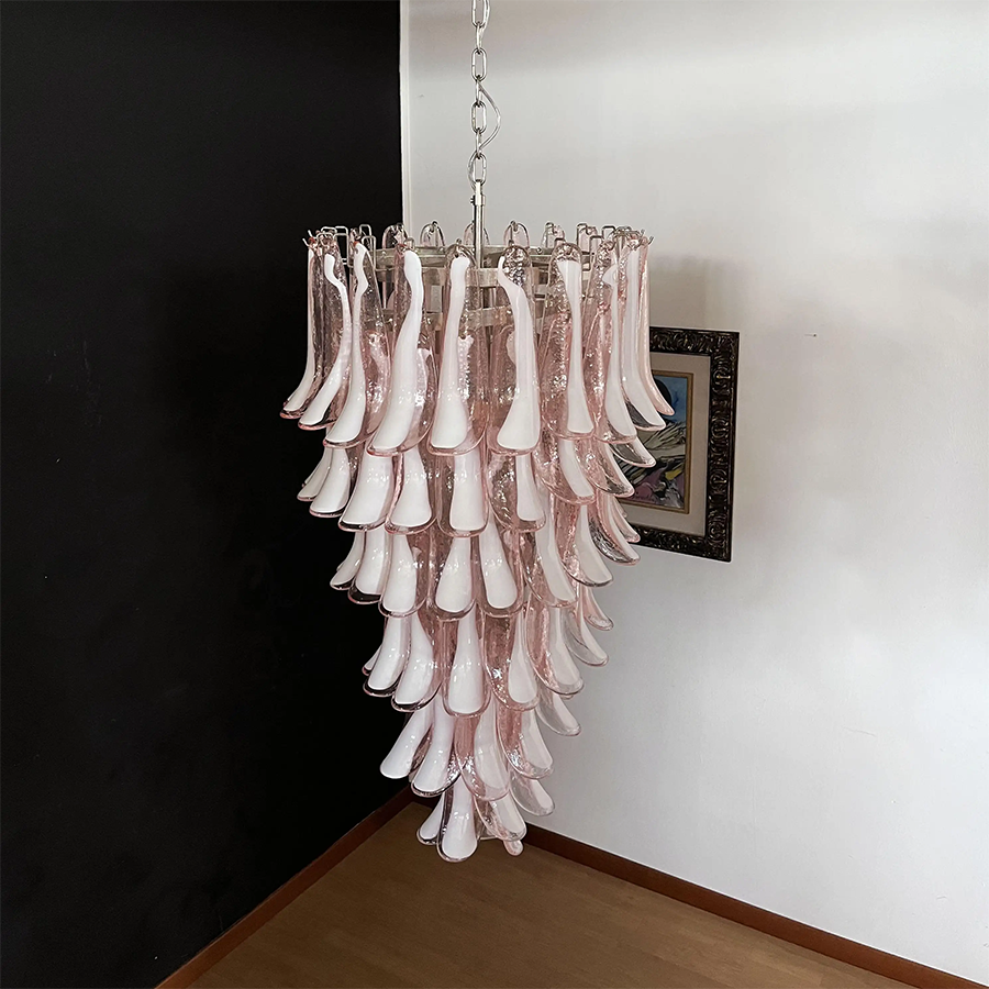 Mid-Century White Horseshoe Handcrafted Murano Glass Chandelier – 60