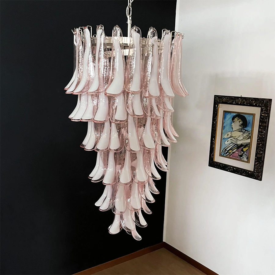 Mid-Century White Horseshoe Handcrafted Murano Glass Chandelier – 60