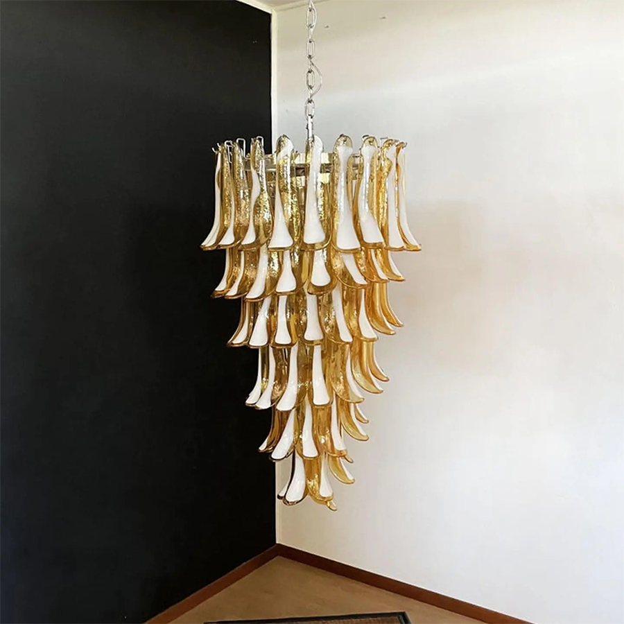 Mid-Century White Horseshoe Handcrafted Murano Glass Chandelier – 60