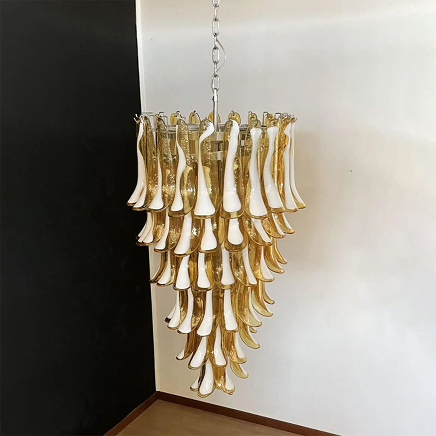 Mid-Century White Horseshoe Handcrafted Murano Glass Chandelier – 60