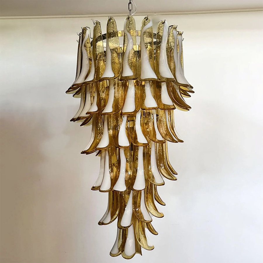 Mid-Century White Horseshoe Handcrafted Murano Glass Chandelier – 60