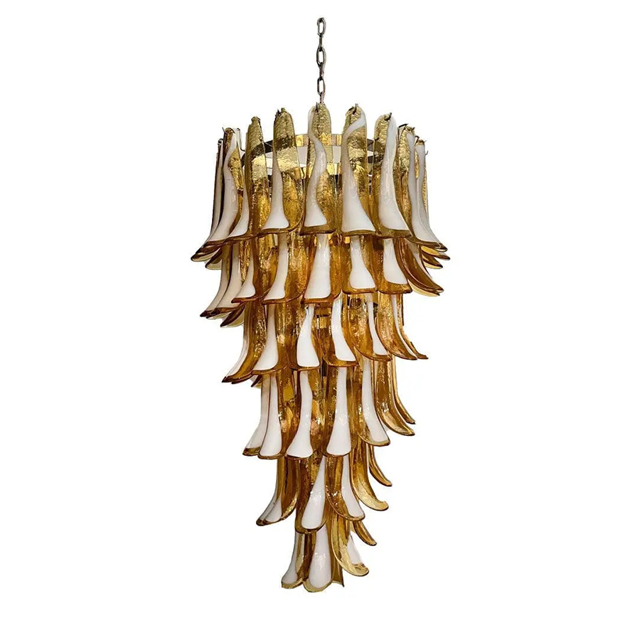Mid-Century White Horseshoe Handcrafted Murano Glass Chandelier – 60
