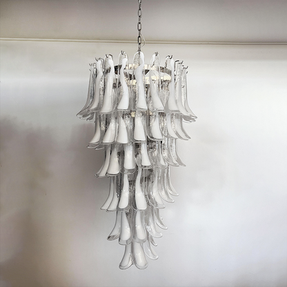 Mid-Century White Horseshoe Handcrafted Murano Glass Chandelier – 60
