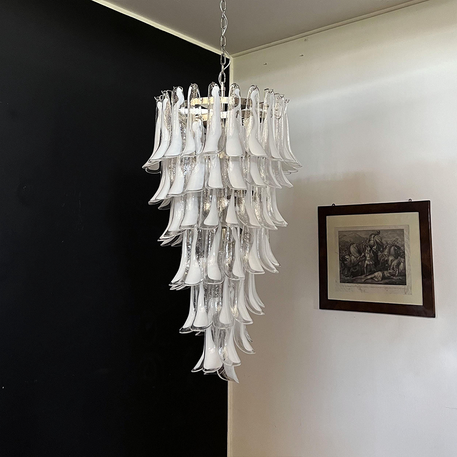 Mid-Century White Horseshoe Handcrafted Murano Glass Chandelier – 60