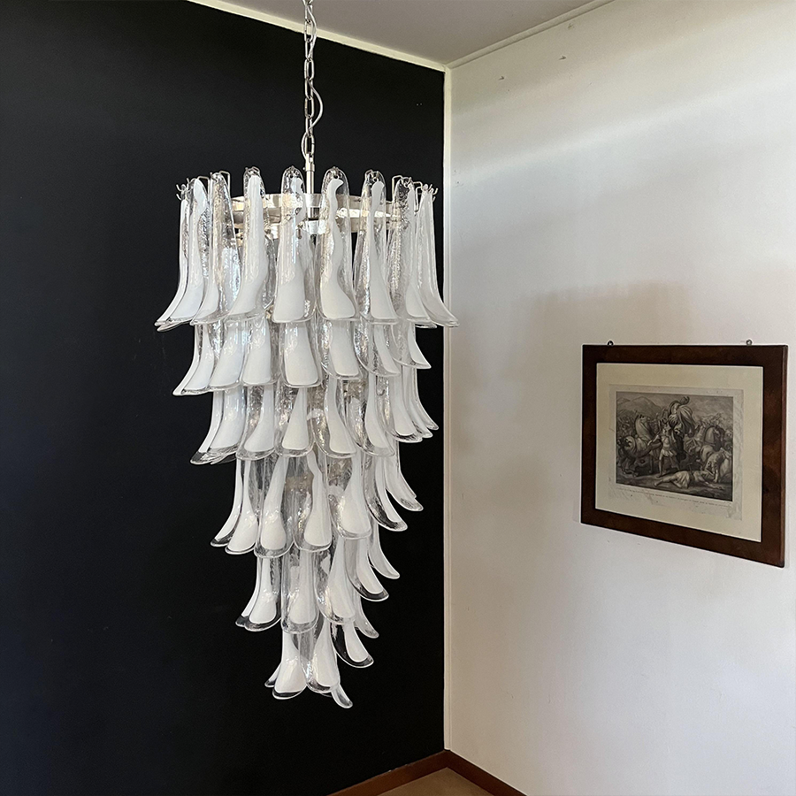 Mid-Century White Horseshoe Handcrafted Murano Glass Chandelier – 60