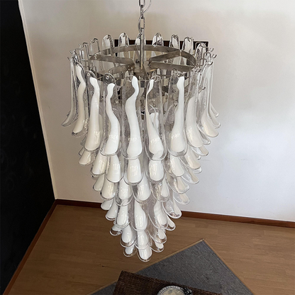 Mid-Century White Horseshoe Handcrafted Murano Glass Chandelier – 60