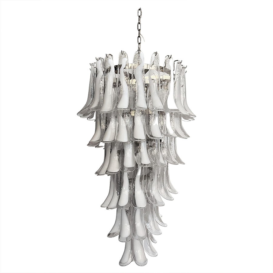 Mid-Century White Horseshoe Handcrafted Murano Glass Chandelier – 60