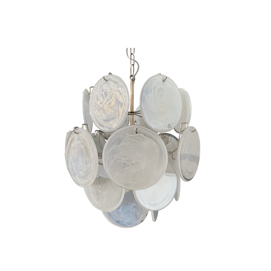 Mid-Century Vintage Glass Disc Chandelier | Handmade Round Textured Glass Pendant Light for Living Room & Dining Room