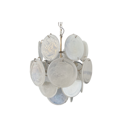 Mid-Century Vintage Glass Disc Chandelier | Handmade Round Textured Glass Pendant Light for Living Room & Dining Room