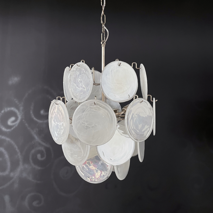 Mid-Century Vintage Glass Disc Chandelier | Handmade Round Textured Glass Pendant Light for Living Room & Dining Room