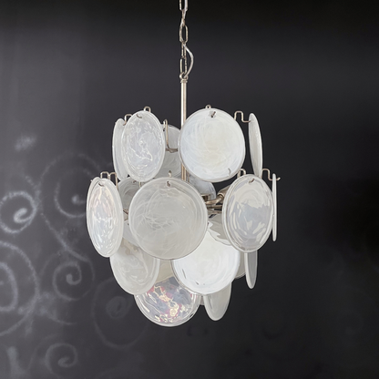 Mid-Century Vintage Glass Disc Chandelier | Handmade Round Textured Glass Pendant Light for Living Room & Dining Room