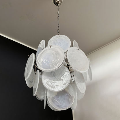 Mid-Century Vintage Glass Disc Chandelier | Handmade Round Textured Glass Pendant Light for Living Room & Dining Room