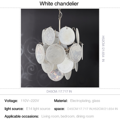 Mid-Century Vintage Glass Disc Chandelier | Handmade Round Textured Glass Pendant Light for Living Room & Dining Room